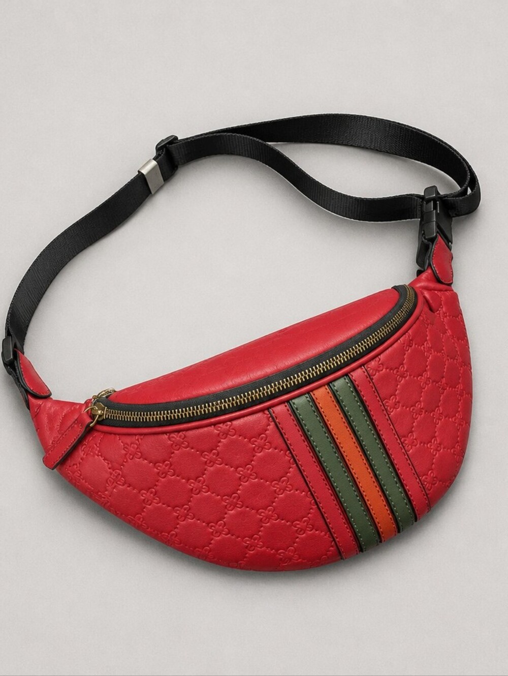 Red Quilted Belt Bag with Stripe Detail